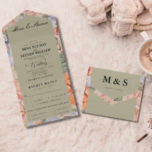 Rustikale Hochzeit mit orangefarbenem Wasser All In One Einladung