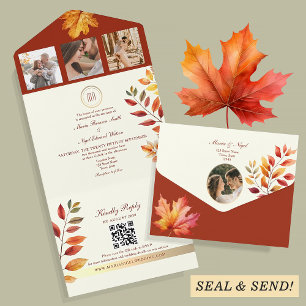 Rustikale Hochzeit mit QR-Code im Herbstlook All In One Einladung