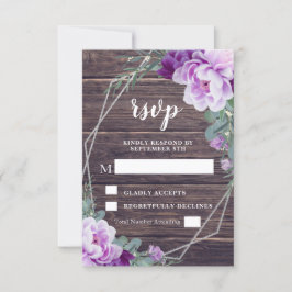Rustikale Hochzeit mit Silberblumen und Lila Barnw RSVP Karte