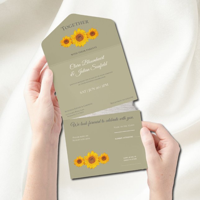 rustikale Hochzeit mit Sonnenblumen - in Mute Sage All In One Einladung (Von Creator hochgeladen)