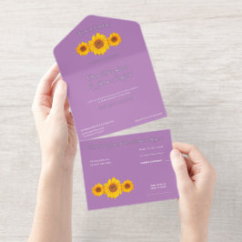 rustikale Hochzeit mit Sonnenblumen - lila All-in-One-Einladung