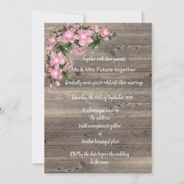 Rustikale Hochzeit mit Vintagem Blumenrosa Einladung (Vorderseite)