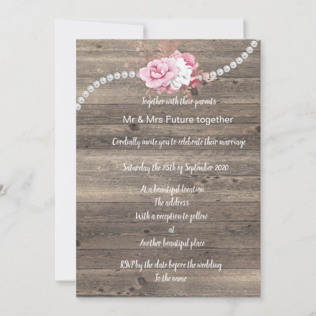 Rustikale Hochzeit mit Vintagem Blumenrosa Einladung (Vorderseite)