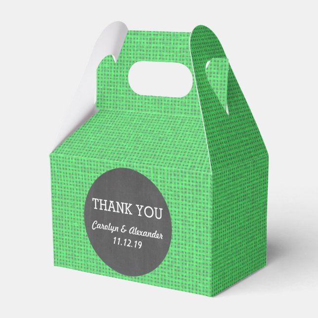 Rustikale Hochzeit mit Vintagem Green Burlap Chalk Geschenkschachtel (Vorderseite)