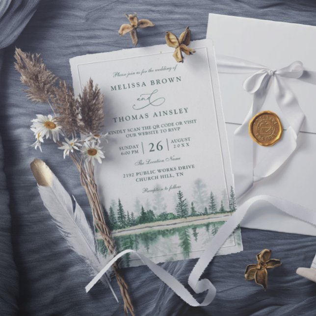 Rustikale Hochzeit mit Wasserfarben-QR-Code im Geb Einladung (Von Creator hochgeladen)