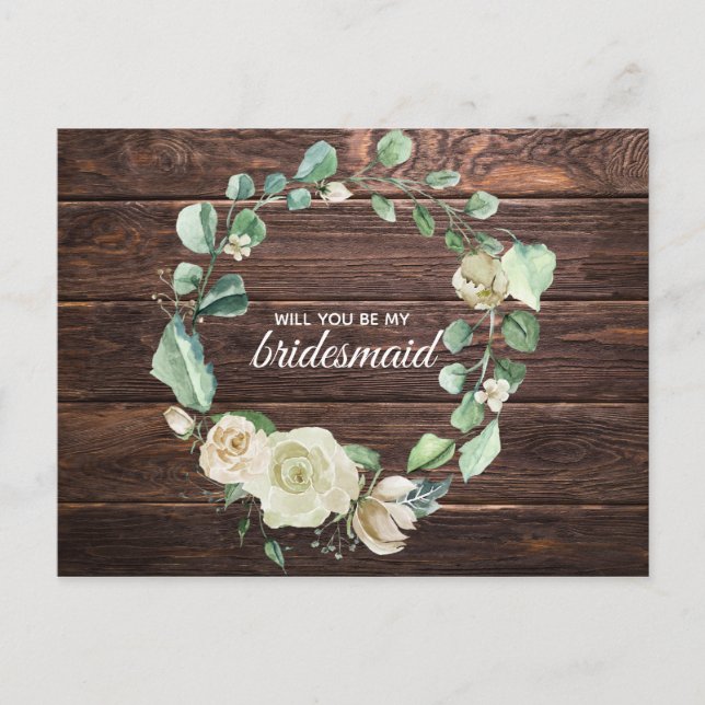 Rustikale Hochzeit mit weißem Rosenholz Einladungspostkarte (Vorderseite)