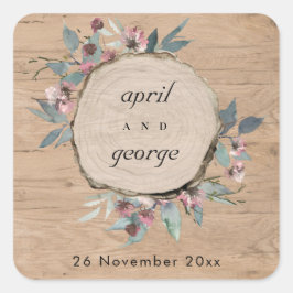 Rustikale Hochzeit mit wildem Rosa Eukalyptus Quadratischer Aufkleber