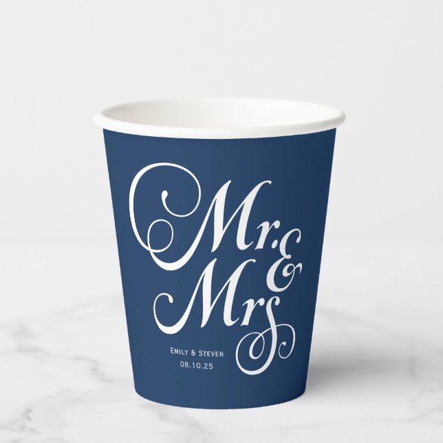 Rustikale Hochzeit mr & mrs Navy personalisiert Pappbecher (Vorderseite)