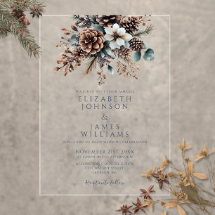 Rustikale Hochzeit Pinecone Acryleinladungen