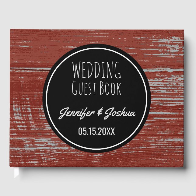 Rustikale Hochzeit | Red Barn Wood Gästebuch (Vorderseite)