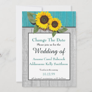 Rustikale Hochzeit Sonnenblume Teal Grau Holz Chic Save The Date