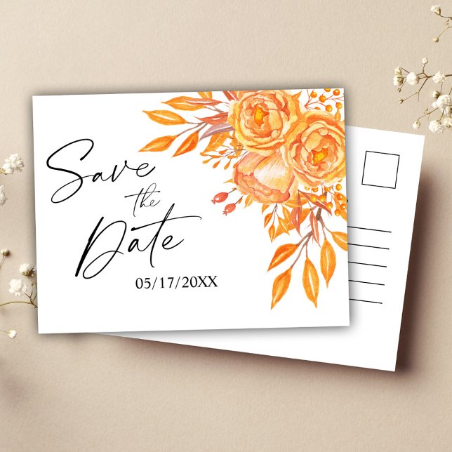 Rustikale Hochzeit spart das Datum Ankündigungspostkarte (Floral Rustic Wedding Save The Date Announcement Postcard)