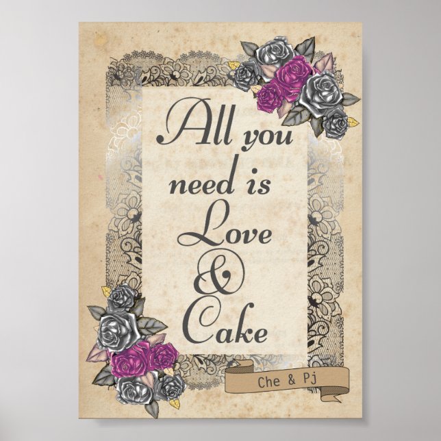 Rustikale Hochzeit Süße und Kuchen-Zeichen Poster (Vorne)