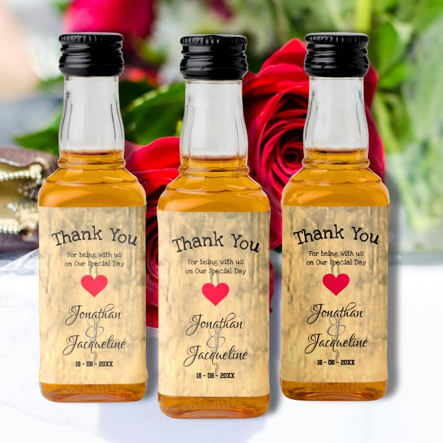 Rustikale Hochzeit Vielen Dank für Ihr Interesse a Alkoholflaschenetikett (Rustic Wedding Thank You Favors Script Chic Mini Liquor Bottle Labels - A Perfect Gift For Guests.)