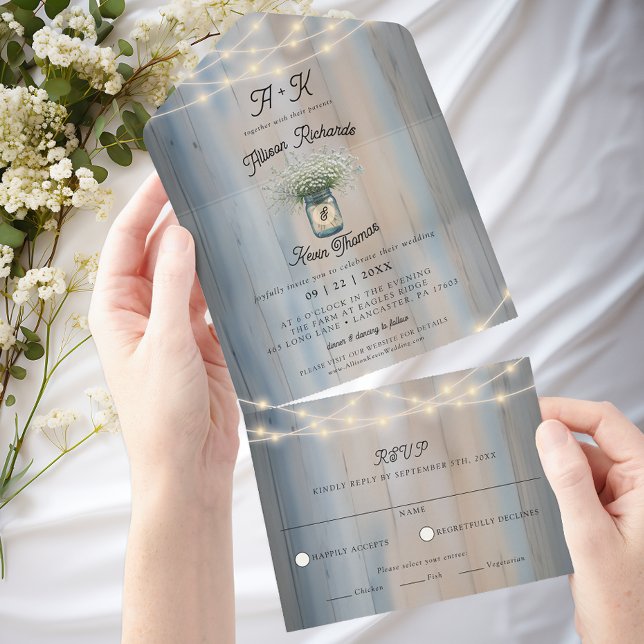 Rustikale Hochzeit von Baby- & String-Lights All In One Einladung (All-In-One Wedding Invite)