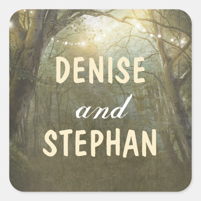 Rustikale Hochzeit von Baumreihen Quadratischer Aufkleber (Vorderseite)