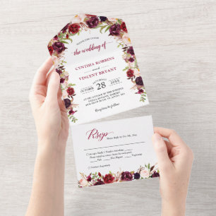 Rustikale Hochzeit von Burgund Rote Flora (kein EN All In One Einladung