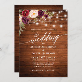 Rustikale Hochzeit von Burgundy Floral Lights Kall Einladung