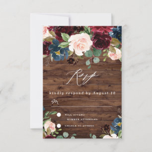 Rustikale Hochzeit von Deep Red Wine Burgundy Blus RSVP Karte