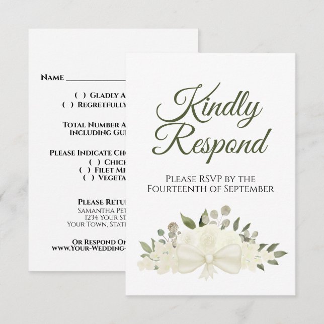 Rustikale Hochzeit von Elfenbein oder weißem Bouqu RSVP Karte (Vorne/Hinten)