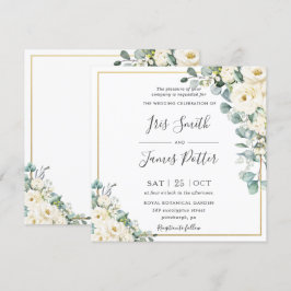 Rustikale Hochzeit von Evory White Floral Eucalypt Einladung