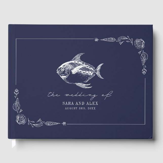 Rustikale Hochzeit von Fisch Dark Blue Beach Gästebuch (Vorderseite)