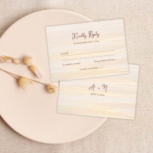 Rustikale Hochzeit von Gold und Terracotta-Script RSVP Karte (Von Creator hochgeladen)