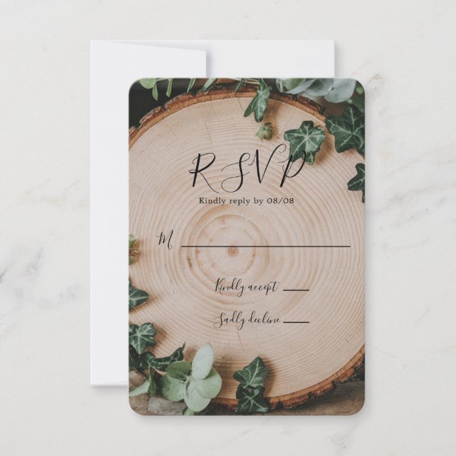 Rustikale Hochzeit von Grün und Holz RSVP Karte (Vorderseite)