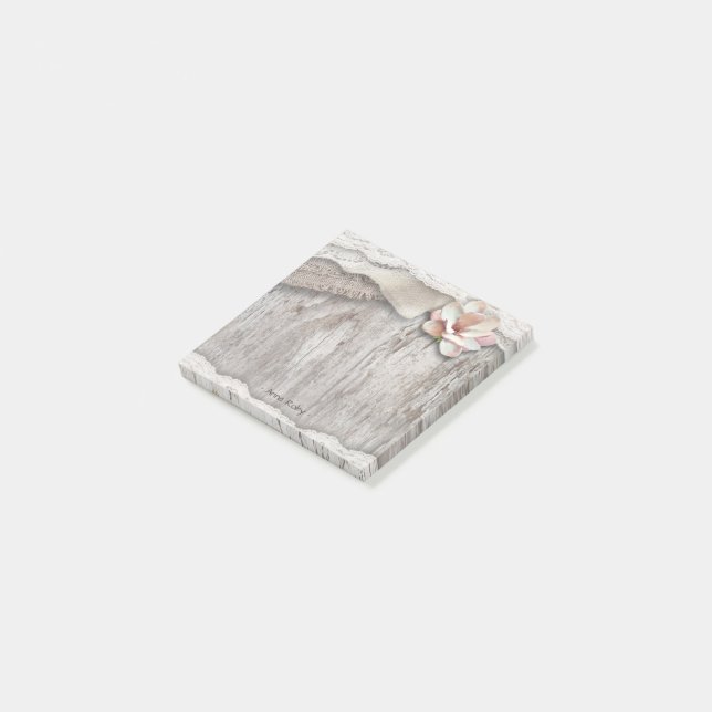 Rustikale Hochzeit von Holz Burlap Lace Floral Cou Post-it Klebezettel (angewinkelt)