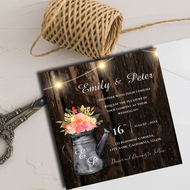 Rustikale Hochzeit von Holz Jug Orange Wasserfarbe Magnetkarte (Rustic Wood Jug Orange Watercolor Floral Wedding Invitation)