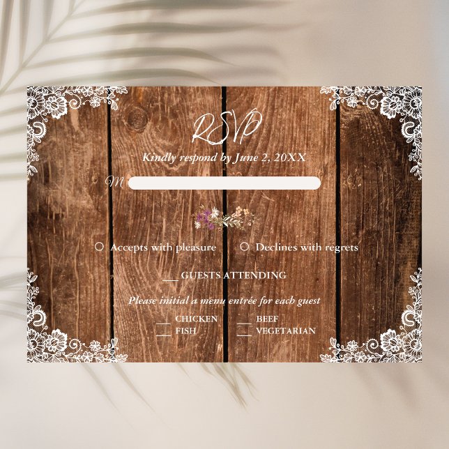 Rustikale Hochzeit von Holz und Spitzen RSVP Karte (Von Creator hochgeladen)