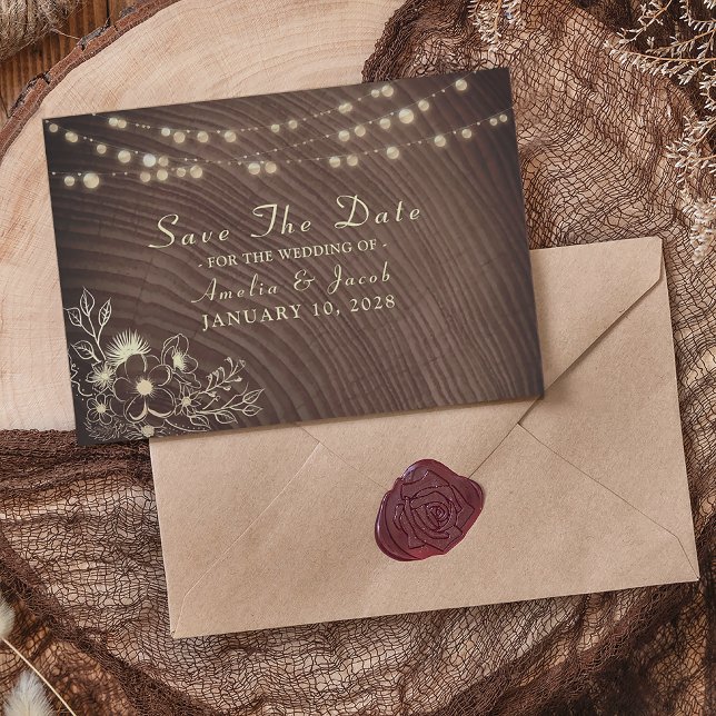 Rustikale Hochzeit von Holz und Streichellicht Save The Date (Von Creator hochgeladen)