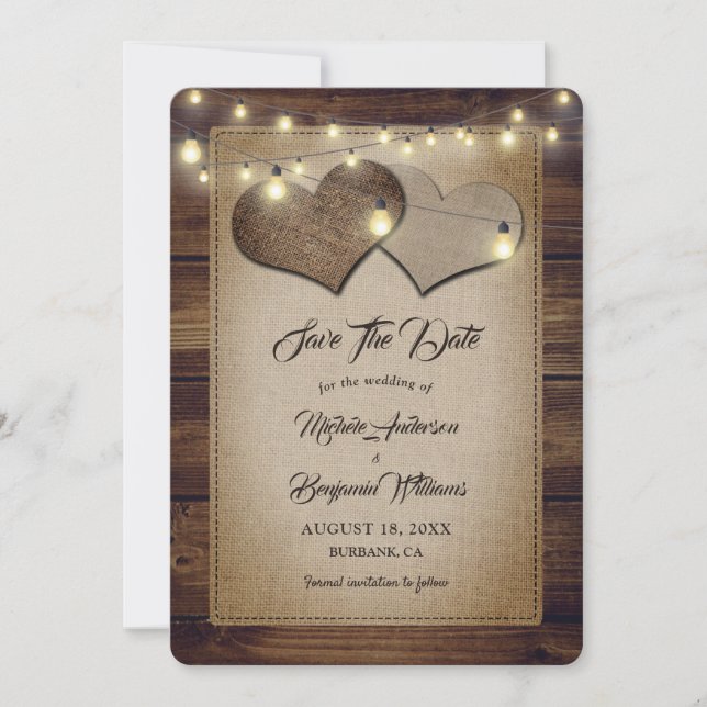 Rustikale Hochzeit von Holzbastelbäumen Save The Date (Vorderseite)