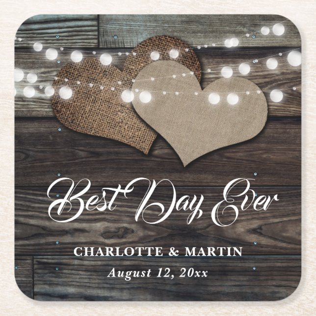 Rustikale Hochzeit von Holzwurzern Rechteckiger Pappuntersetzer (Vorderseite)