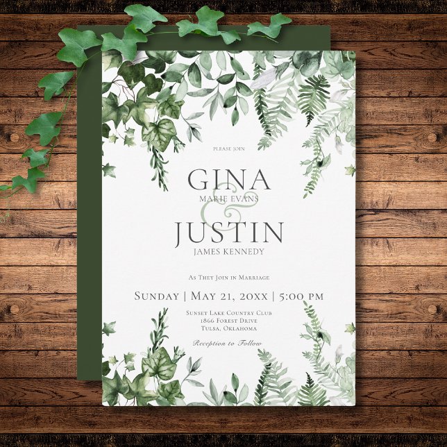 Rustikale Hochzeit von Ivy & Sage Grüne Einladung (Rustic Ivy & Sage Greenery Green Wedding Invitation)