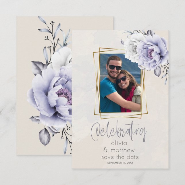 Rustikale Hochzeit von Lilac und Alabaster Peony F Einladung (Vorne/Hinten)