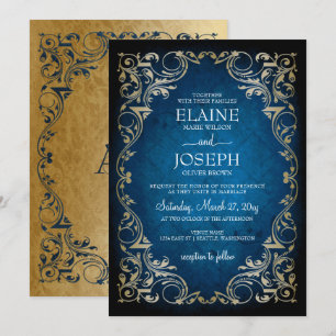 Rustikale Hochzeit von Marine und Gold Einladung