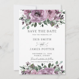 Rustikale Hochzeit von Mauve Plum Lila Blumengrün Save The Date