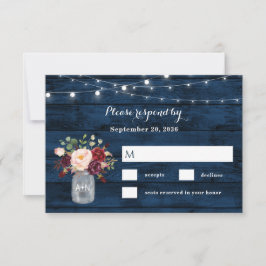 Rustikale Hochzeit von Navy Blue und Burgund Blush RSVP Karte