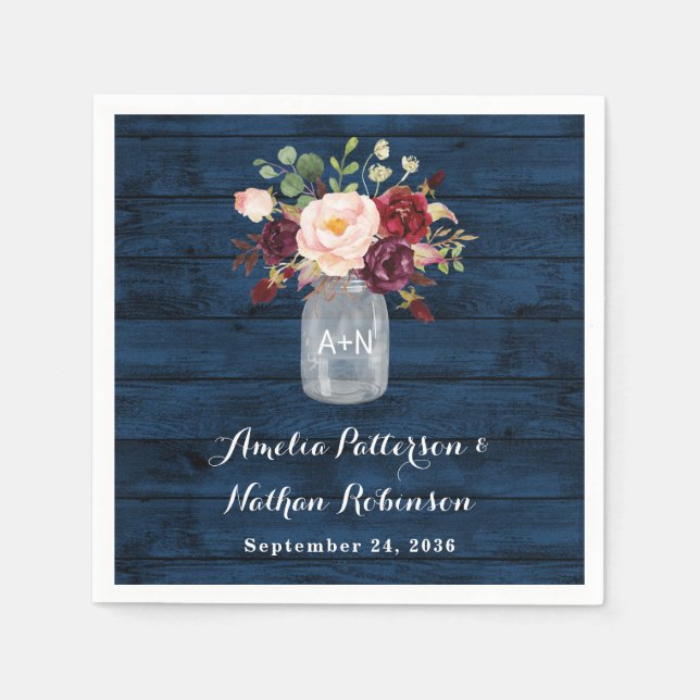 Rustikale Hochzeit von Navy Blue und Burgund Blush Serviette (Vorderseite)