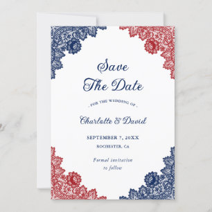 Rustikale Hochzeit von Navy Blue und Red Floral La Save The Date