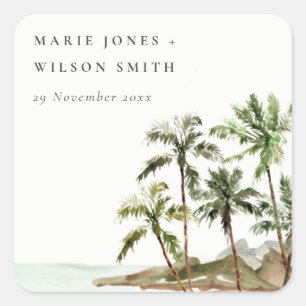 Rustikale Hochzeit von Palmen Beach Sand Quadratischer Aufkleber