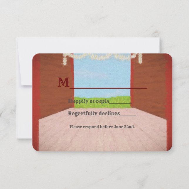 Rustikale Hochzeit von Rotem Stall und Milchinseln RSVP Karte (Vorderseite)