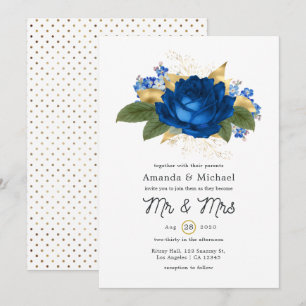 Rustikale Hochzeit von Shabby Royal Blue und Gold  Einladung