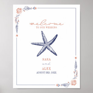 Rustikale Hochzeit von Starfish Red & Blue Beach Poster