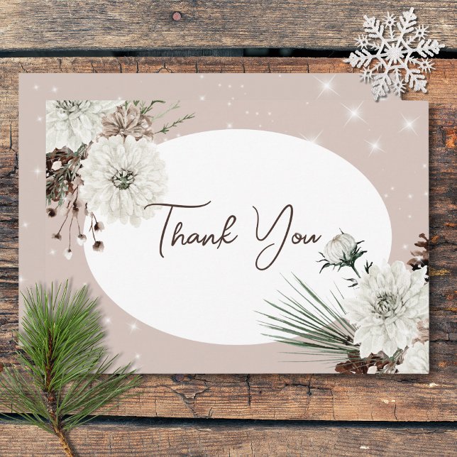Rustikale Hochzeit von Tan Pine Winter Sparkle Dankeskarte (Rustic Tan Pine Winter Sparkle Wedding Thank You Card)