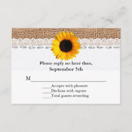 Rustikale Hochzeitkarte für Burlap und Sonnenblume RSVP Karte