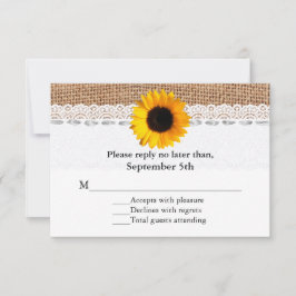 Rustikale Hochzeitkarte für Burlap und Sonnenblume RSVP Karte