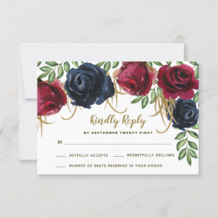 Rustikale Hochzeitkarten für Burgund und Navy Blue RSVP Karte