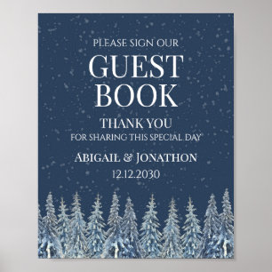 Rustikale Hochzeits-Gästebuch-Tafel für den Winter Poster